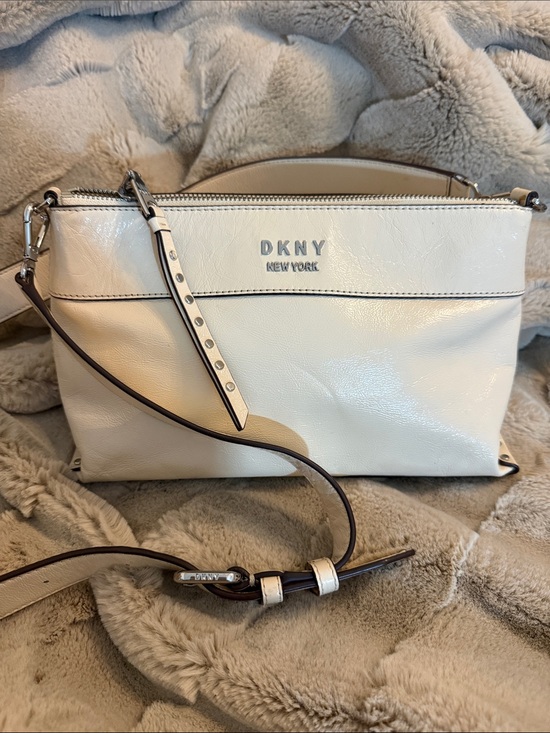 Dkny Handbags - DKNY Cream Patent Crossbody with Silver Hardware